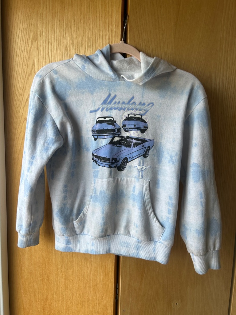 Ford Light Blue Tie-Dye Mustang Kids Hoodie